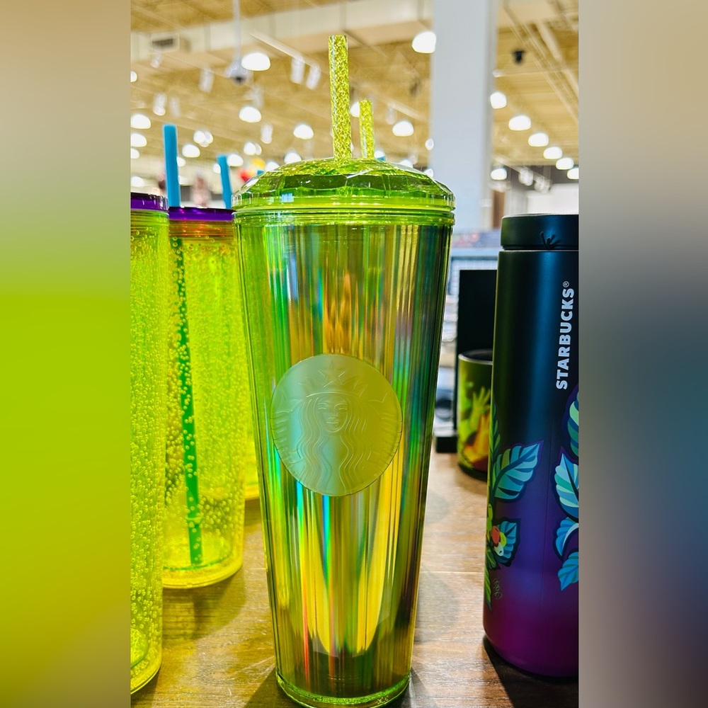 Starbucks Kaleidoscope Dome Cup Yellow Lime Iridescent Tumbler Cup 24oz New 2023